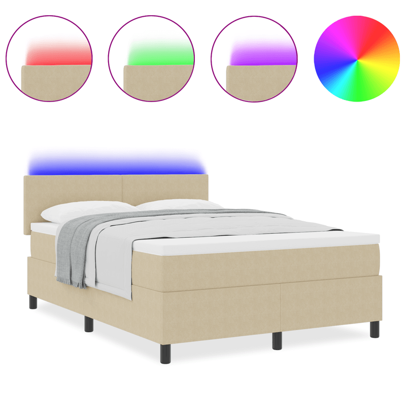 Casa si Gradina - Mobilier - Paturi si accesorii - Paturi - Pat cu arcuri cu Saltea & Lumina LED Verde Gri 140x200 cm Tesatura din Corduroy - Infinity.ro
