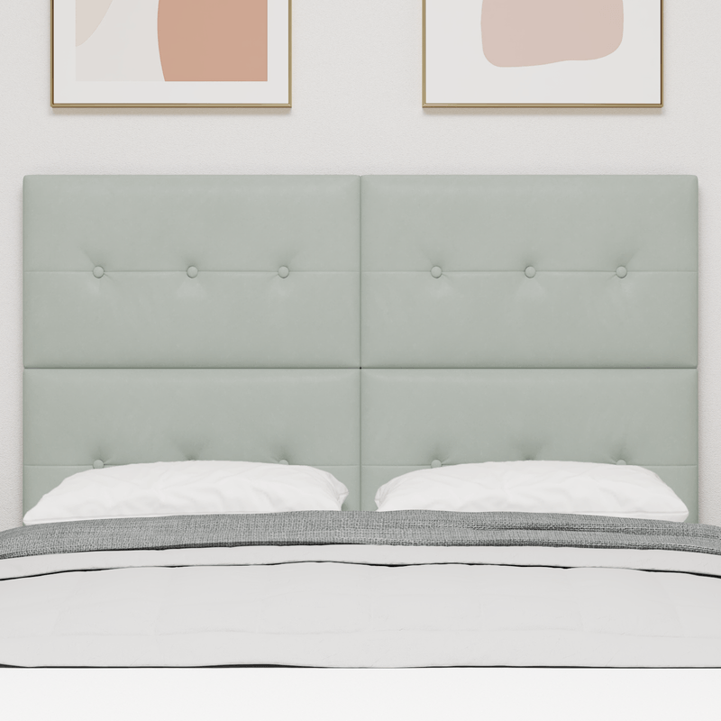 Casa si Gradina - Mobilier - Paturi si accesorii - Accesorii paturi - Tablie de pat cu nasturi, gri deschis, 140 cm, catifea - Infinity.ro