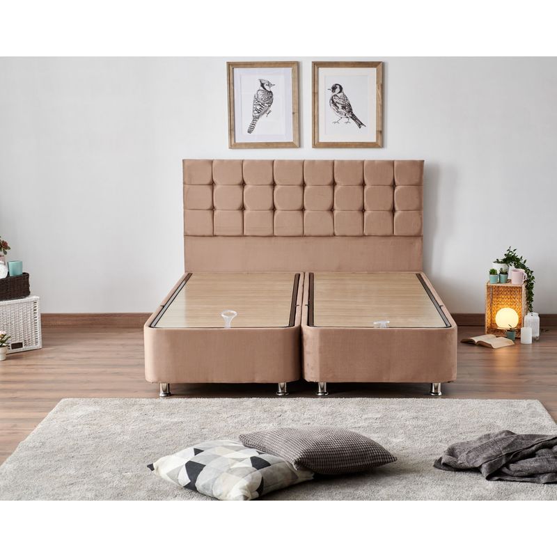 Casa si Gradina - Mobilier - Seturi de mobilier - Seturi dormitor - Set dormitor, Hanah Home, otel si stofa soho, maro deschis, 160x200 cm, 480NRN2840 - Infinity.ro