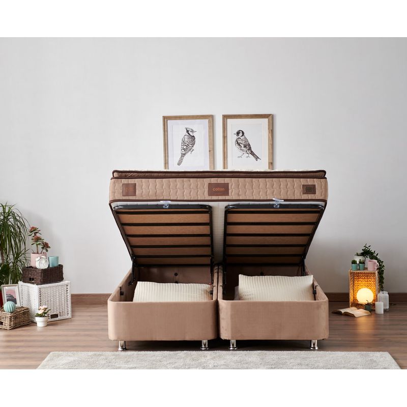 Casa si Gradina - Mobilier - Seturi de mobilier - Seturi dormitor - Set dormitor, Hanah Home, otel si stofa soho, maro deschis, 160x200 cm, 480NRN2840 - Infinity.ro