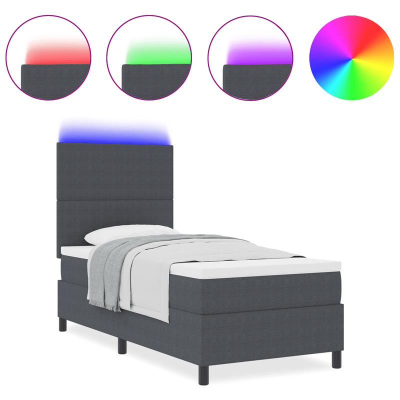 Casa si Gradina - Mobilier - Paturi si accesorii - Paturi - Pat cu arcuri cu saltea si LED gri inchis 80x200 cm tesatura corduroy - Infinity.ro