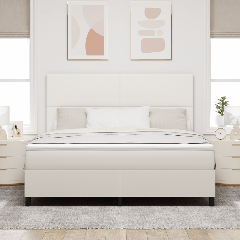 Casa si Gradina - Mobilier - Paturi si accesorii - Paturi - Pat cu arcuri cu saltea si lumina LED crem din tesatura de catifea - Infinity.ro