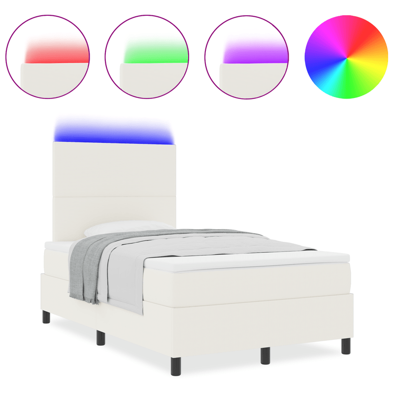 Casa si Gradina - Mobilier - Paturi si accesorii - Paturi - Pat cu arcuri cu saltea & LED Crem 120x200 cm Tesatura din catifea - Infinity.ro