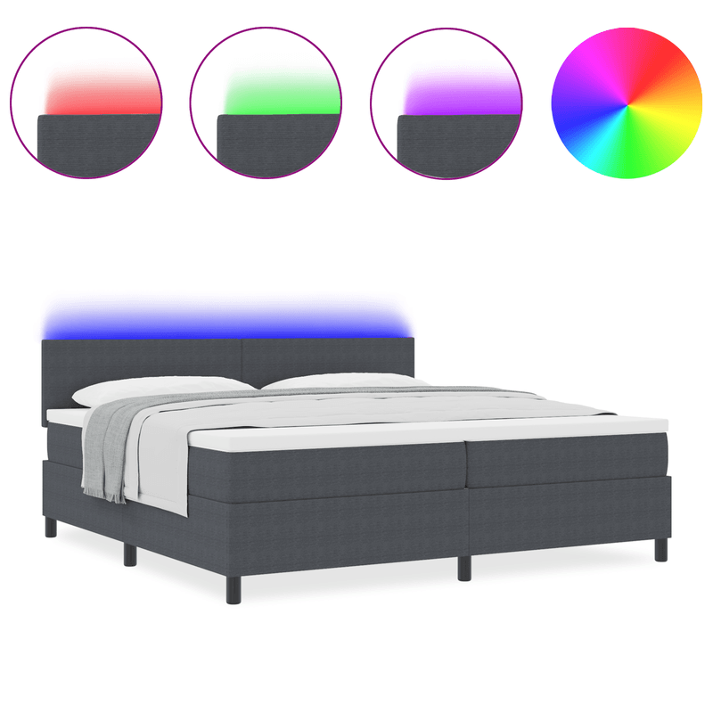Casa si Gradina - Mobilier - Paturi si accesorii - Paturi - Pat cu arcuri Box Spring si saltea cu LED Gri Intunecat 200x200 cm din tesatura corduroy - Infinity.ro