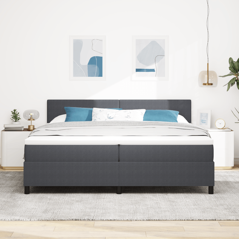 Casa si Gradina - Mobilier - Paturi si accesorii - Paturi - Pat cu arcuri Box Spring si saltea cu LED Gri Intunecat 200x200 cm din tesatura corduroy - Infinity.ro