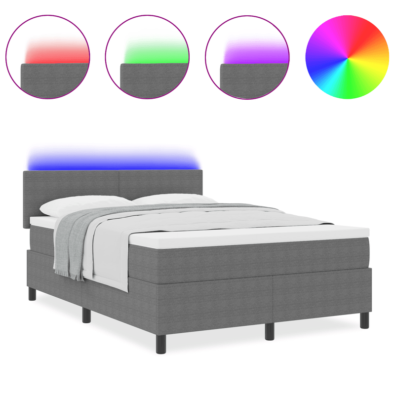 Casa si Gradina - Mobilier - Paturi si accesorii - Paturi - Pat cu arcuri cu saltea & lumina LED gri 140x200 cm tesatura de corduroy - Infinity.ro