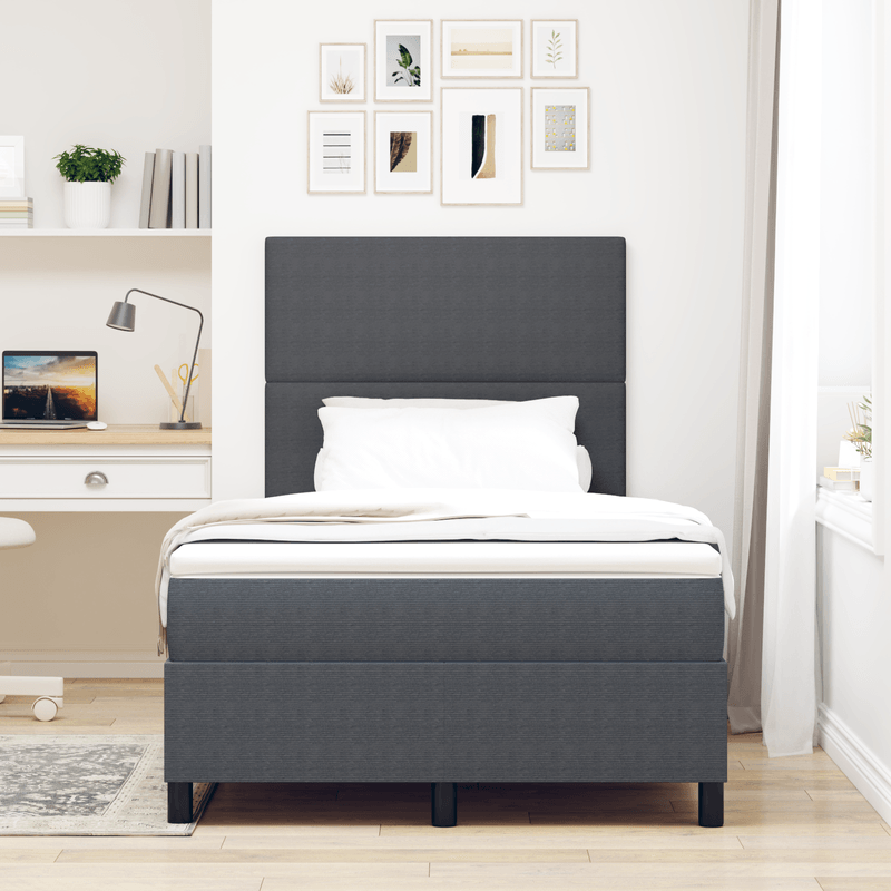 Casa si Gradina - Mobilier - Paturi si accesorii - Paturi - Pat cu arcuri cu saltea gri inchis dublu mic din tesatura de corduroy - Infinity.ro