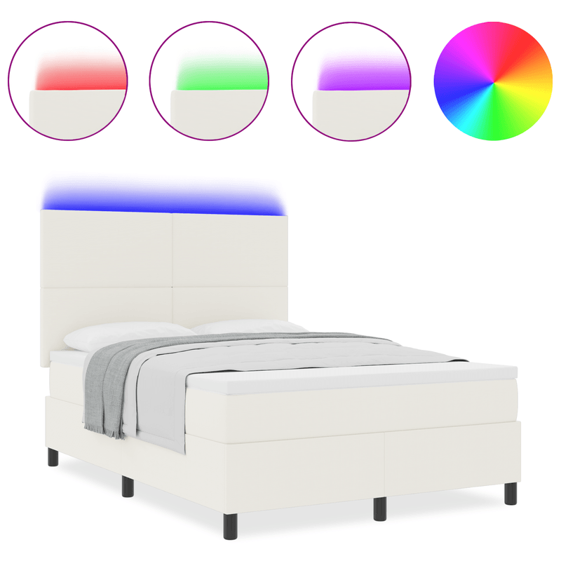 Casa si Gradina - Mobilier - Paturi si accesorii - Paturi - Pat cu arcuri cu saltea & LED crem 160x200 cm din catifea - Infinity.ro