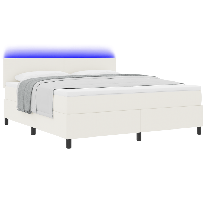 Casa si Gradina - Mobilier - Paturi si accesorii - Paturi - Pat Cu Arcuri cu Saltea&LED Bej Super King Catifea - Infinity.ro