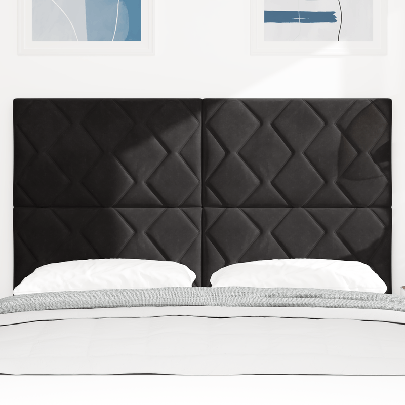 Casa si Gradina - Mobilier - Paturi si accesorii - Accesorii paturi - Tablie Neagra cu Design Blocuri de Diamant 140 cm Catifea - Infinity.ro