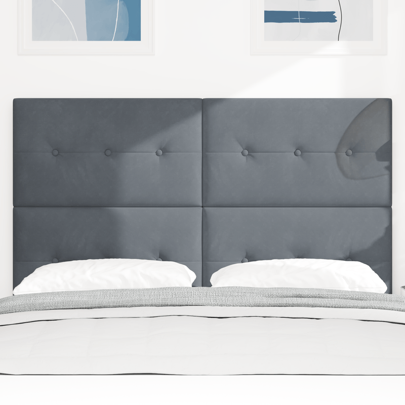 Casa si Gradina - Mobilier - Paturi si accesorii - Accesorii paturi - Tablie de pat cu nasturi, gri inchis, 140 cm, catifea - Infinity.ro