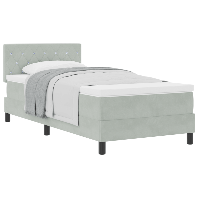 Casa si Gradina - Mobilier - Paturi si accesorii - Paturi - Pat box spring cu saltea, gri deschis, 90x200 cm, catifea - Infinity.ro