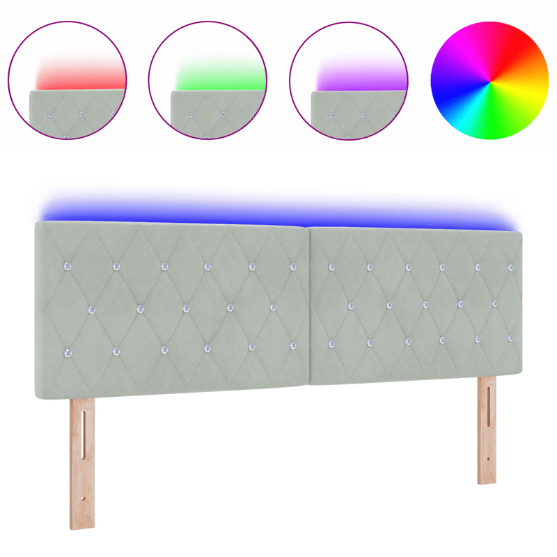 Tablie de pat cu LED cu Butoane Cristal Gri Deschis 72 cm Catifea ...