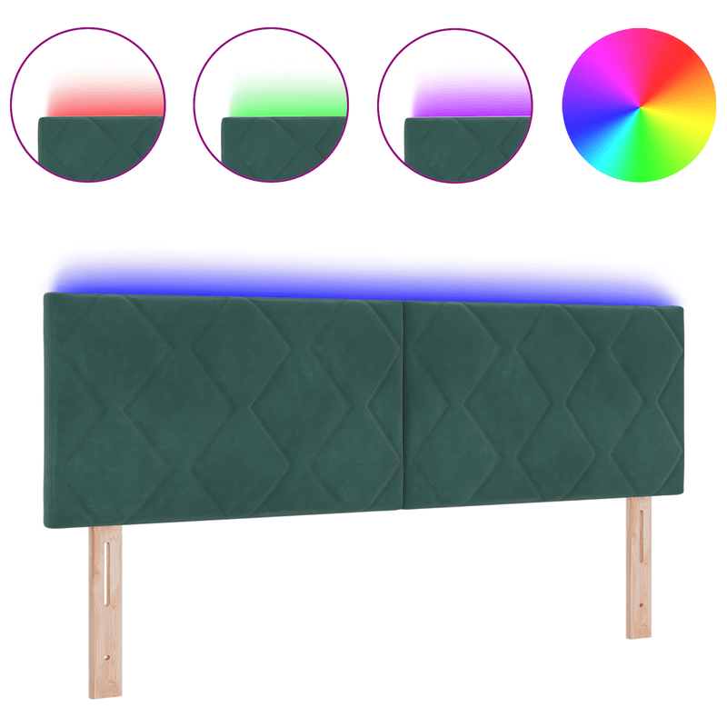 Casa si Gradina - Mobilier - Paturi si accesorii - Accesorii paturi - Tablie de pat cu LED Design Blocuri de Diamant Verde Inchis 144 cm Catifea - Infinity.ro