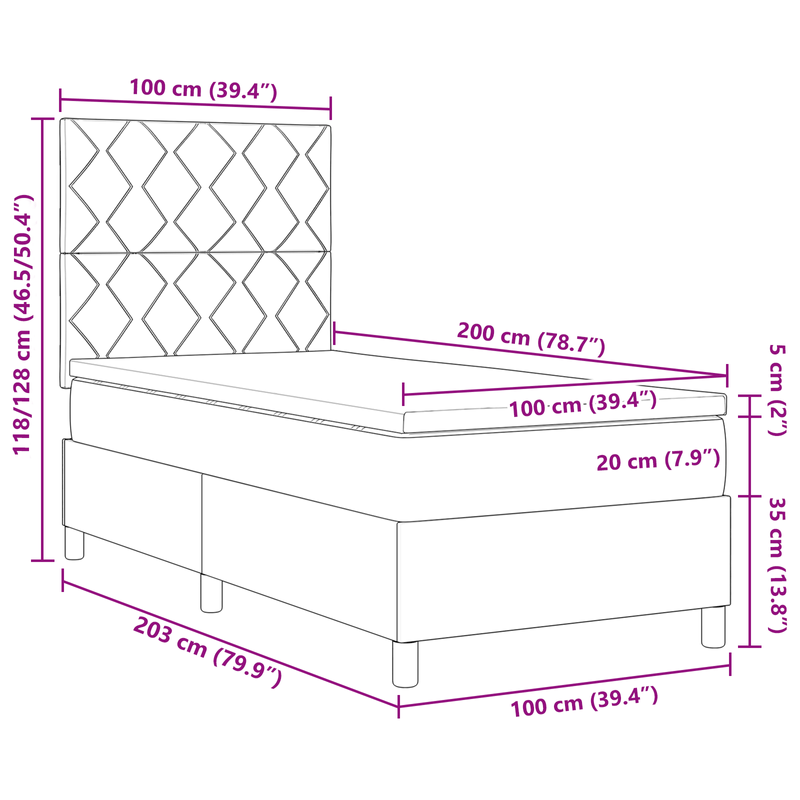 Casa si Gradina - Mobilier - Paturi si accesorii - Paturi - Pat cu arcuri cu saltea maro inchis 100x200 cm tesatura - Infinity.ro