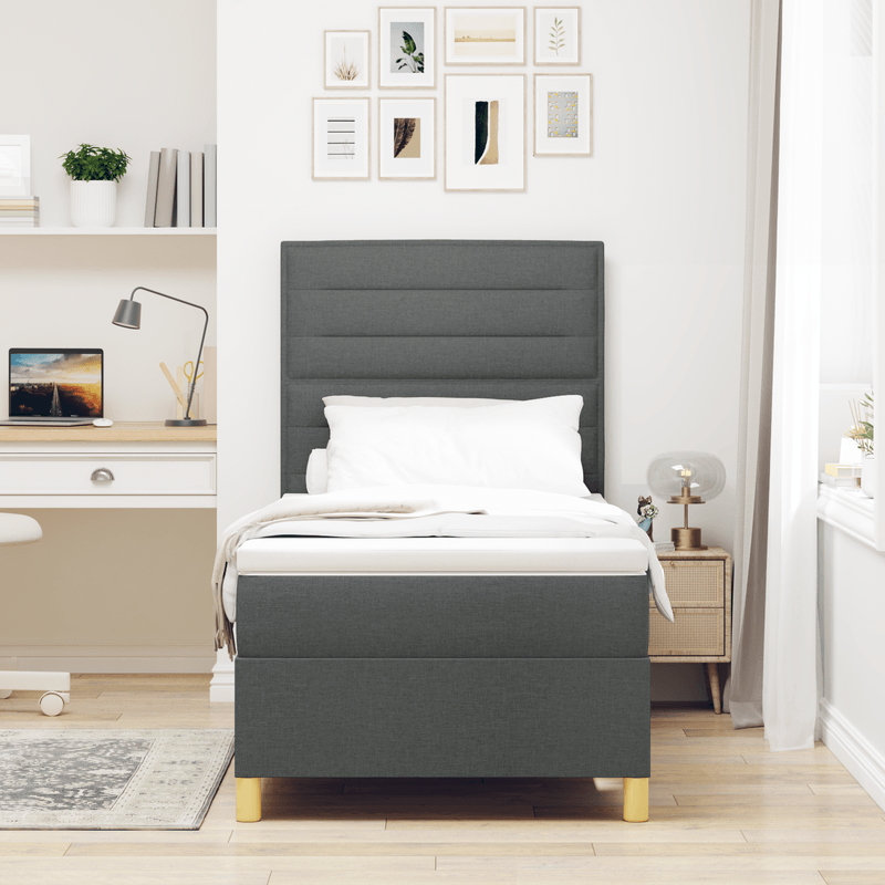 Casa si Gradina - Mobilier - Paturi si accesorii - Paturi - Pat cu Cutie Saltea Gri Inchis 80x200 cm din Tesatura - Infinity.ro