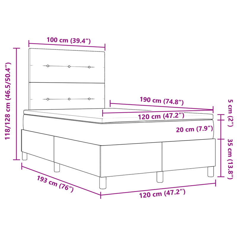 Casa si Gradina - Mobilier - Paturi si accesorii - Paturi - Pat box spring cu saltea, gri inchis, dublu mic, catifea - Infinity.ro