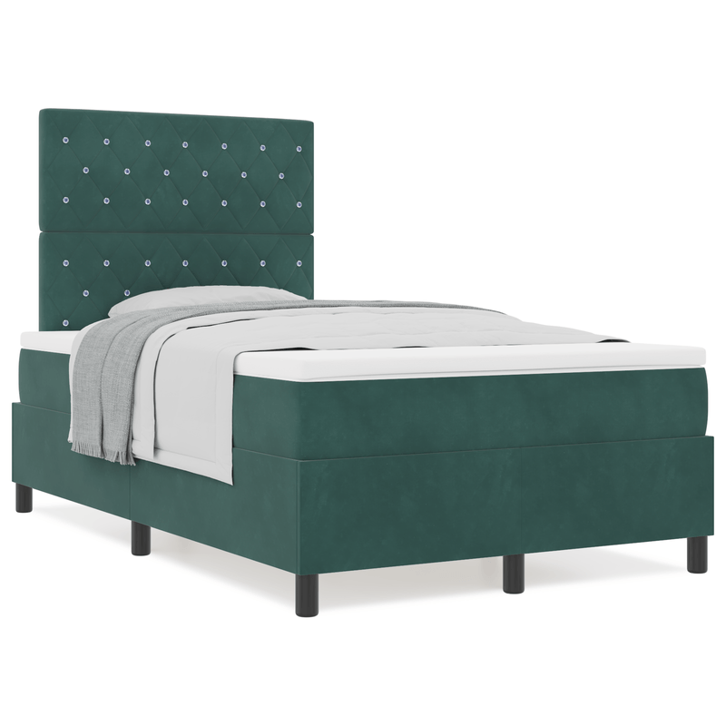 Casa si Gradina - Mobilier - Paturi si accesorii - Paturi - Pat box spring cu saltea, verde inchis, dublu mic, catifea - Infinity.ro