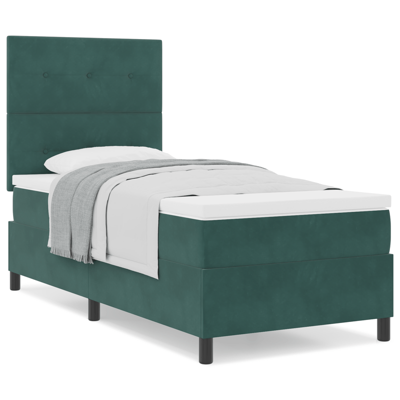 Casa si Gradina - Mobilier - Paturi si accesorii - Paturi - Pat box spring cu saltea, verde inchis, single, catifea - Infinity.ro