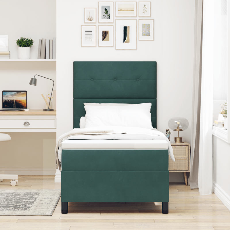 Casa si Gradina - Mobilier - Paturi si accesorii - Paturi - Pat box spring cu saltea, verde inchis, single, catifea - Infinity.ro