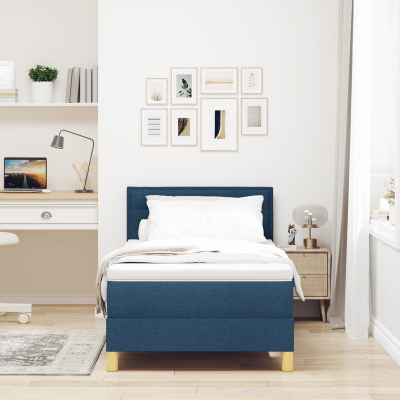 Casa si Gradina - Mobilier - Paturi si accesorii - Paturi - Pat box spring albastru cu saltea 90x190 cm din tesatura - Infinity.ro