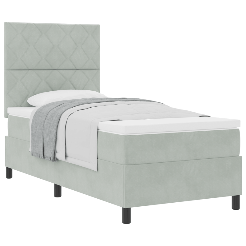Casa si Gradina - Mobilier - Paturi si accesorii - Paturi - Pat box spring cu saltea, gri deschis, single, catifea - Infinity.ro
