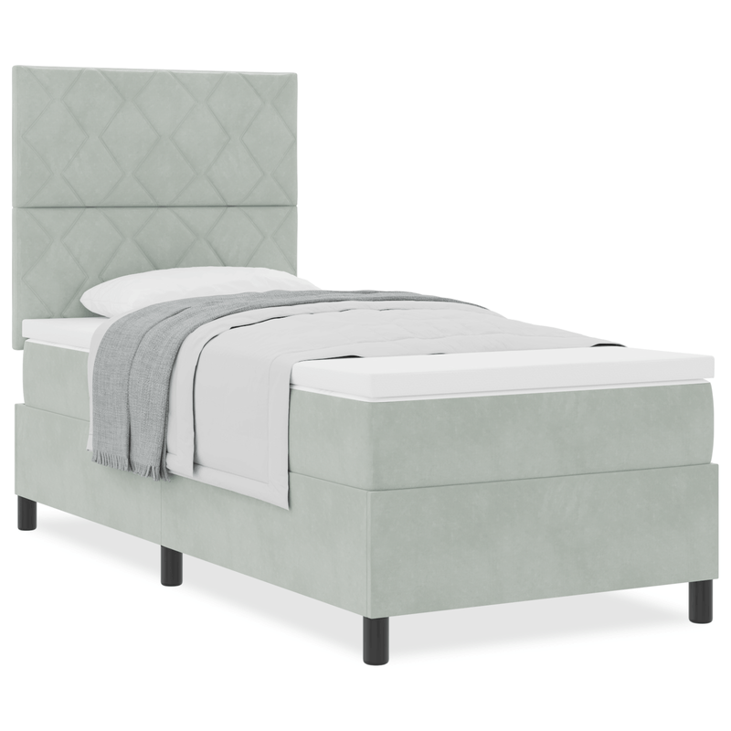 Casa si Gradina - Mobilier - Paturi si accesorii - Paturi - Pat box spring cu saltea, gri deschis, single, catifea - Infinity.ro