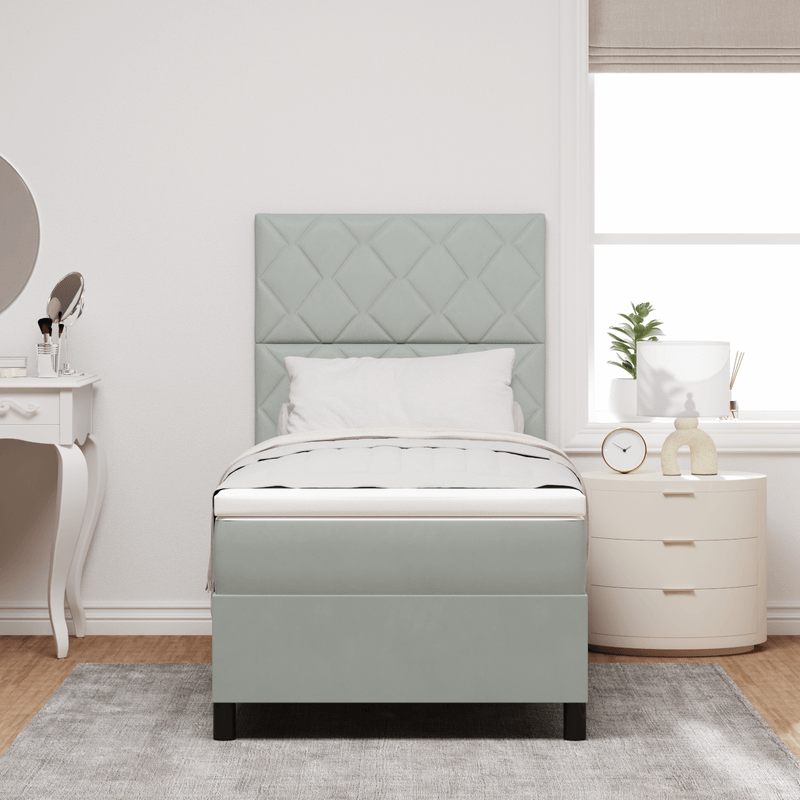 Casa si Gradina - Mobilier - Paturi si accesorii - Paturi - Pat box spring cu saltea, gri deschis, single, catifea - Infinity.ro