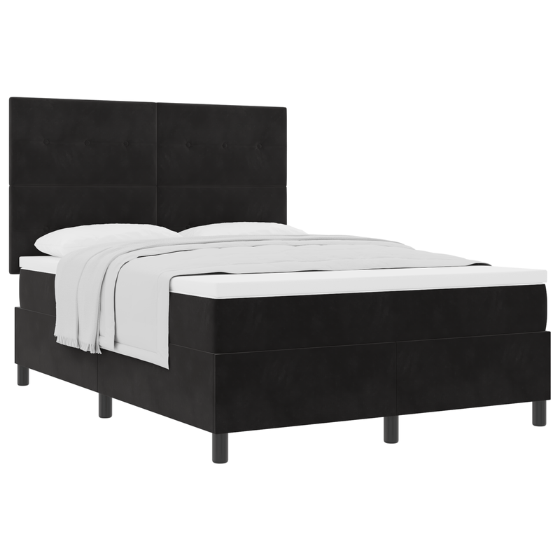 Casa si Gradina - Mobilier - Paturi si accesorii - Paturi - Pat cu saltea tip box spring - Negru, 140x190 cm, Catifea - Infinity.ro
