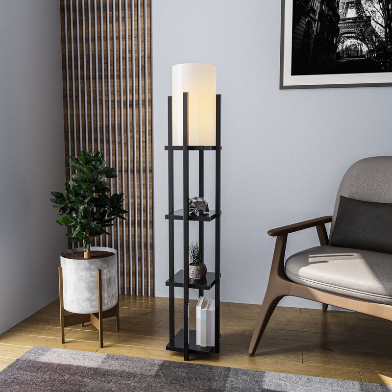 Casa si Gradina - Corpuri si surse de iluminat - Veioze si lampi - Lampadare - Lampadar cu raft, Opviq, metal, negru, 25x25x130 cm, 892OPV1153 - Infinity.ro