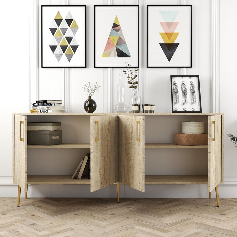 Casa si Gradina - Mobilier - Comode si corpuri - Console - Consola, Hanah Home, pal melaminat, travertin, 180x78x35 cm - Infinity.ro