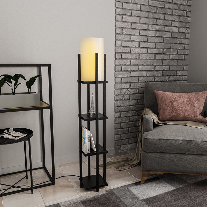 Casa si Gradina - Corpuri si surse de iluminat - Veioze si lampi - Lampadare - Lampadar cu raft, Opviq, metal, negru, 25x25x130 cm, 892OPV1153 - Infinity.ro