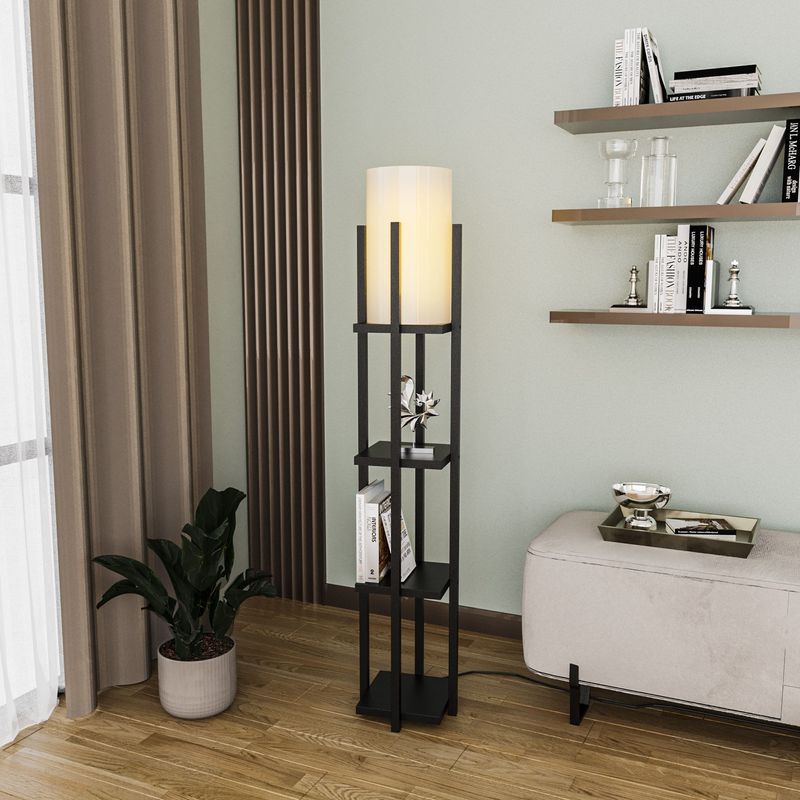 Casa si Gradina - Corpuri si surse de iluminat - Veioze si lampi - Lampadare - Lampadar cu raft, Opviq, metal, negru, 25x25x130 cm, 892OPV1153 - Infinity.ro