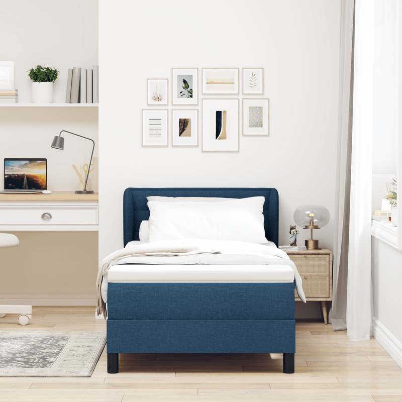 Casa si Gradina - Mobilier - Paturi si accesorii - Paturi - Pat box spring cu saltea, albastru, 90x200 cm, textil - Infinity.ro