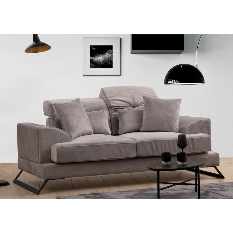 Casa si Gradina - Mobilier - Canapele si coltare - Canapele - Canapea 2 locuri, Hanah Home, lemn fag si pal, gri deschis, 185x100x92 cm - Infinity.ro