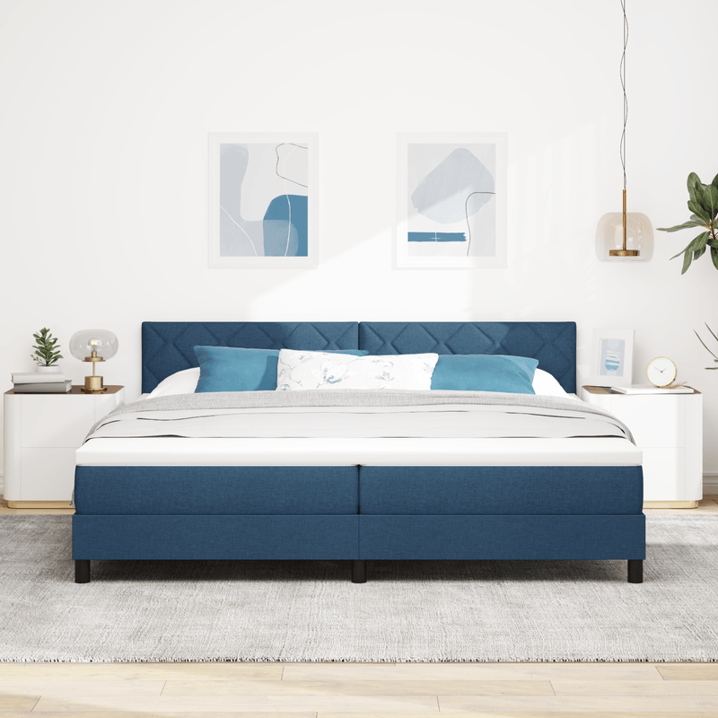 Casa si Gradina - Mobilier - Paturi si accesorii - Paturi - Pat cu arcuri cu saltea albastra 200x200 cm tesatura - Infinity.ro