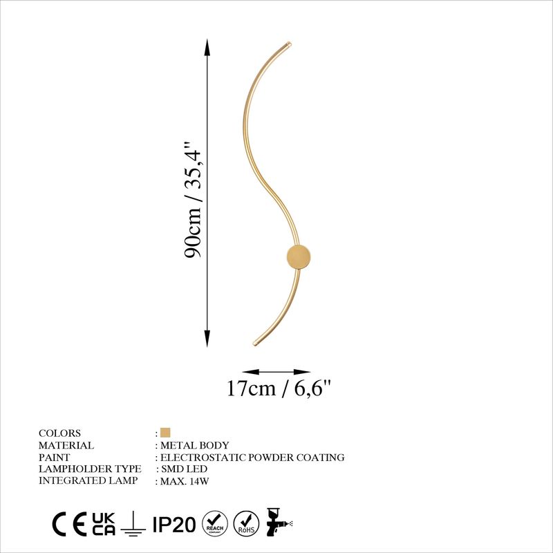 Casa si Gradina - Corpuri si surse de iluminat - Plafoniere, aplice si spoturi - Aplica de perete, Opviq, metal, auriu, 90x17x10 cm, led 14w - Infinity.ro