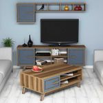 Casa si Gradina - Mobilier - Seturi de mobilier - Seturi living - Set living, Hanah Home, pal melaminat, nuc si albastru, 160x56.2x35 cm - Infinity.ro