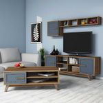 Casa si Gradina - Mobilier - Seturi de mobilier - Seturi living - Set living, Hanah Home, pal melaminat, nuc si albastru, 160x56.2x35 cm - Infinity.ro