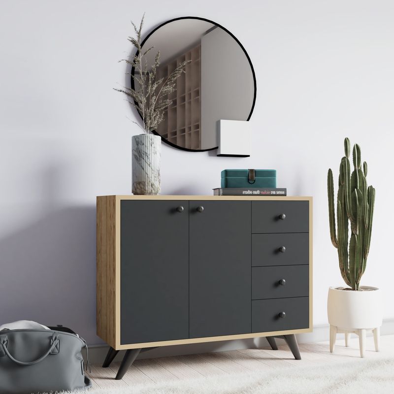 Casa si Gradina - Mobilier - Comode si corpuri - Comode - Comoda, Hanah Home, pal melaminat, stejar si antracit, 100x35x82 cm, 811MDD4148 - Infinity.ro
