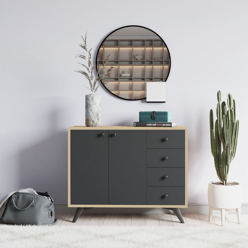 Casa si Gradina - Mobilier - Comode si corpuri - Comode - Comoda, Hanah Home, pal melaminat, stejar si antracit, 100x35x82 cm, 811MDD4148 - Infinity.ro
