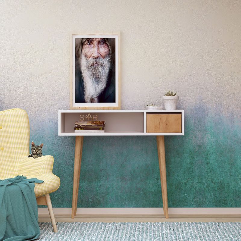 Casa si Gradina - Mobilier - Comode si corpuri - Console - Consola, Hanah Home, pal melaminat, stejar si alb, 100x30x94 cm - Infinity.ro