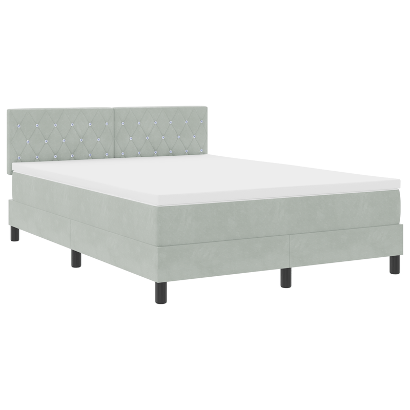 Casa si Gradina - Mobilier - Paturi si accesorii - Paturi - Pat box spring cu saltea, gri deschis, 140x190 cm, catifea - Infinity.ro