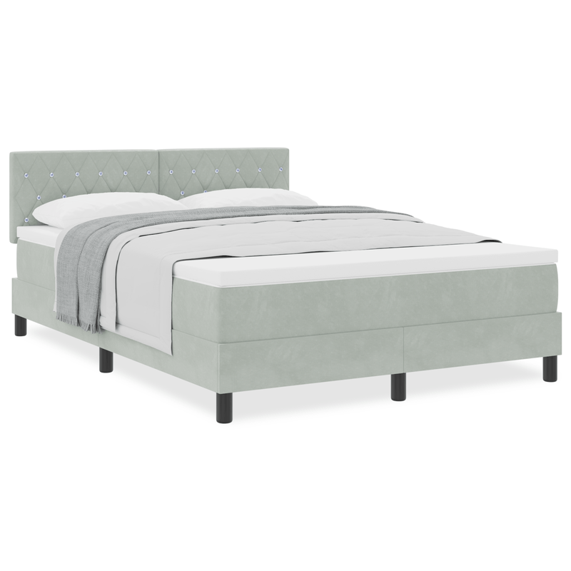 Casa si Gradina - Mobilier - Paturi si accesorii - Paturi - Pat box spring cu saltea, gri deschis, 140x190 cm, catifea - Infinity.ro
