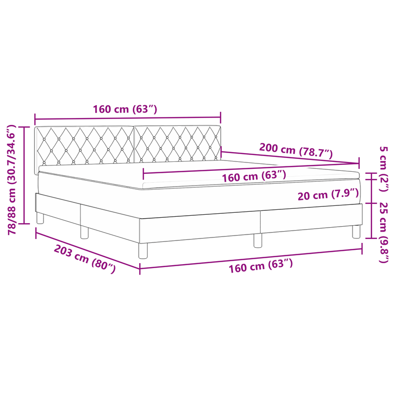 Casa si Gradina - Mobilier - Paturi si accesorii - Paturi - Pat box spring cu saltea, albastru inchis, 160x200 cm, catifea - Infinity.ro