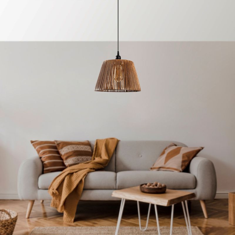 Casa si Gradina - Corpuri si surse de iluminat - Lustre si pendule - Lustra, Opviq, corp metalic, capac imitatie bambus, camel, 30x30x65 cm - Infinity.ro