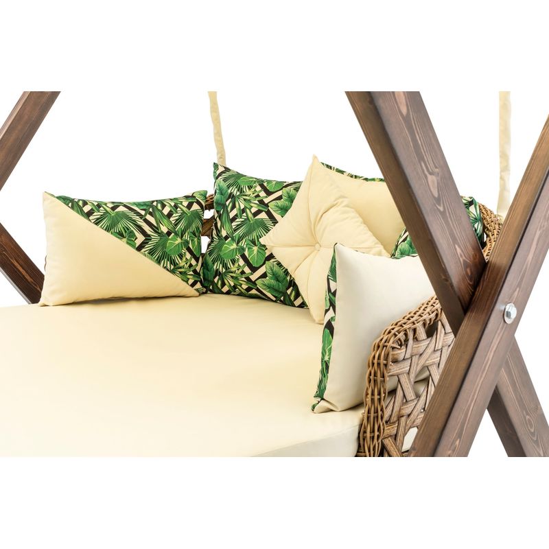 Casa si Gradina - Gradina si terasa - Balansoare si hamace - Balansoare - Balansoar de gradina dublu, Hanah Home, lemn de pin, crem, 188x177x140 cm - Infinity.ro