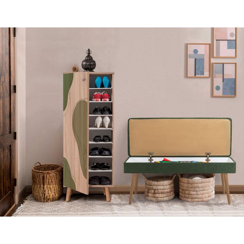Casa si Gradina - Mobilier - Dulapuri si sifoniere - Dulapuri pantofi - Set mobilier hol, Hanah Home, pal melaminat, sonoma verde, dulap pantofi 50x135x38 cm, banca 105x50x40 cm, 869VEL8580 - Infinity.ro