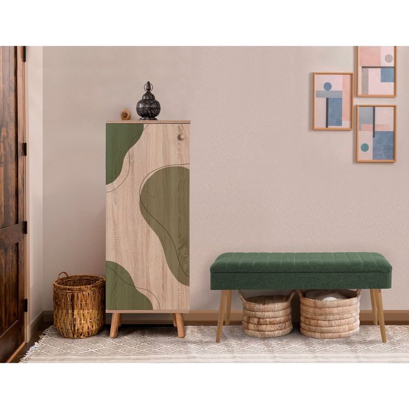 Casa si Gradina - Mobilier - Dulapuri si sifoniere - Dulapuri pantofi - Set mobilier hol, Hanah Home, pal melaminat, sonoma verde, dulap pantofi 50x135x38 cm, banca 105x50x40 cm, 869VEL8580 - Infinity.ro