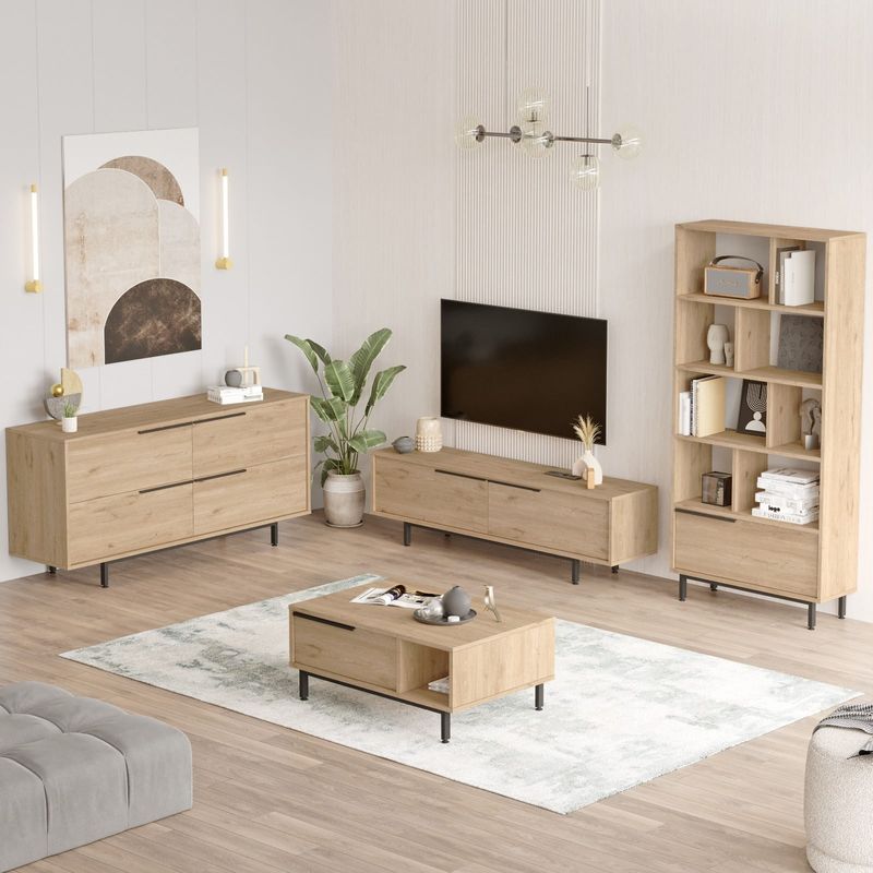 Casa si Gradina - Mobilier - Seturi de mobilier - Seturi living - Set mobilier living, Hanah Home, pal melaminat, stejar, picioare metalice, 956LCS2538 - Infinity.ro